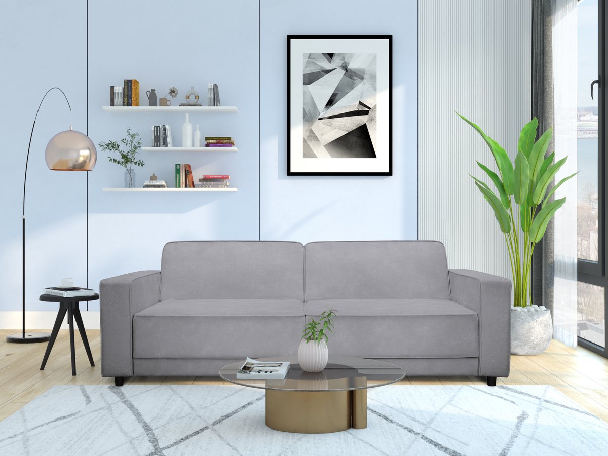 Notio Living Allie - Slaapbank 3-zits in fluweel lichtgrijs (81 x 225 x 91 cm)