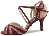 Nueva Epoca Vienna Dansschoenen Dames Donkerrood met Gouden Glitters - Hak 7 cm - Suède zolen - Open teen - Latin, Salsa, Argentijnse Tango Hakken - Nueva Epoca - Bordeaux - 34