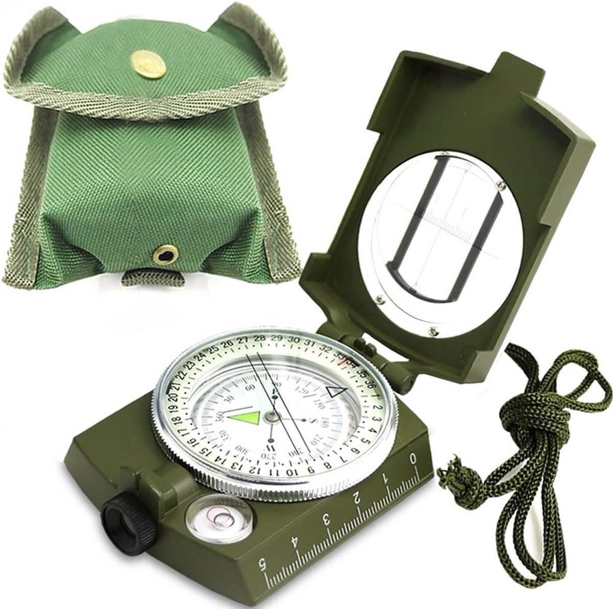 Scoby - Kompas - Survivaltool - Outdoor Navigatie - Met Koord - Inclusief Opbergzakje - Legergroen