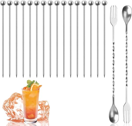 ARFUKA 8 stuks metalen cocktailprikkers, herbruikbare fruitcocktailstokjes van roestvrij staal, Martini, drankjes, Bloody Mary prikkers, hapjes, olijvenstokjes