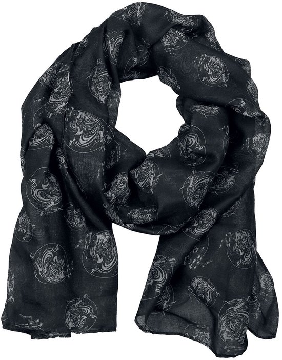 Écharpe noire pliée avec un motif circulaire d'Eddie.