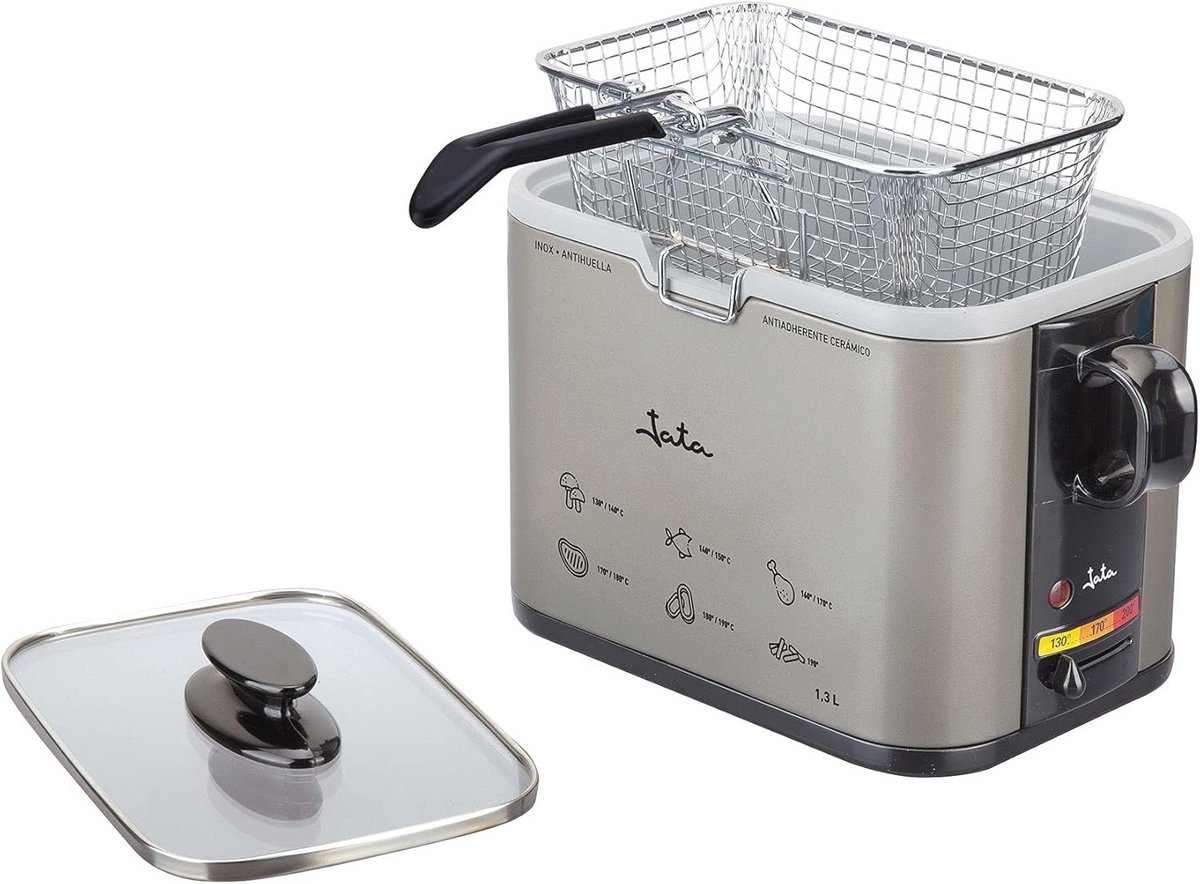 Friteuse 1000W Zwart/Zilver 1,3 Liter - Compakte Ontwerp en Antiaanbaklaag