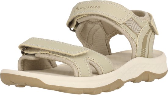 Beige Whistler sandalen met klittenbandsluitingen en streepjespatroon op de bandjes.