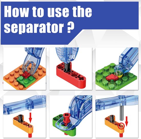 Illustraties van hoe de steppenscheider gebruikt wordt om blokjes los te maken.