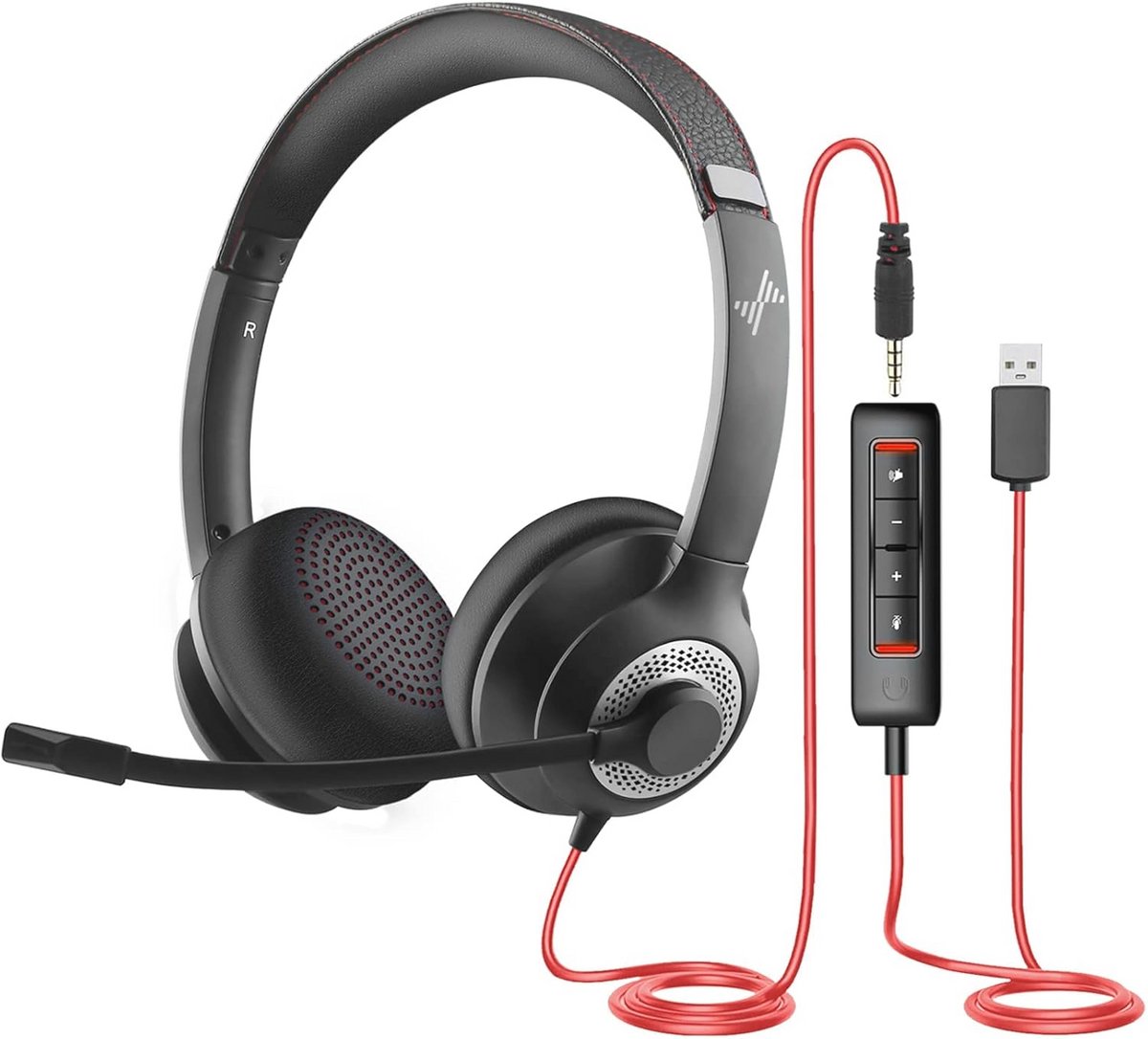 Bedrade Headset met Microfoon voor PC - Ruisonderdrukkende Hoofdtelefoon met USB-C en 3,5 mm Aansluiting