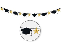 LUQ Slinger Geslaagd – Zwart & Goud Feestdecoratie met Ster & Hoed – 200 cm voor Graduation & Afstuderen