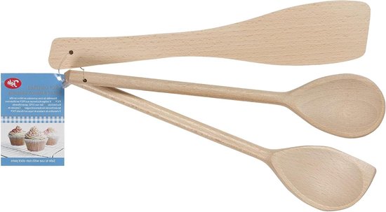 Fackelmann Houten Keukenset - 2 Spatels En 1 Houten Lepel