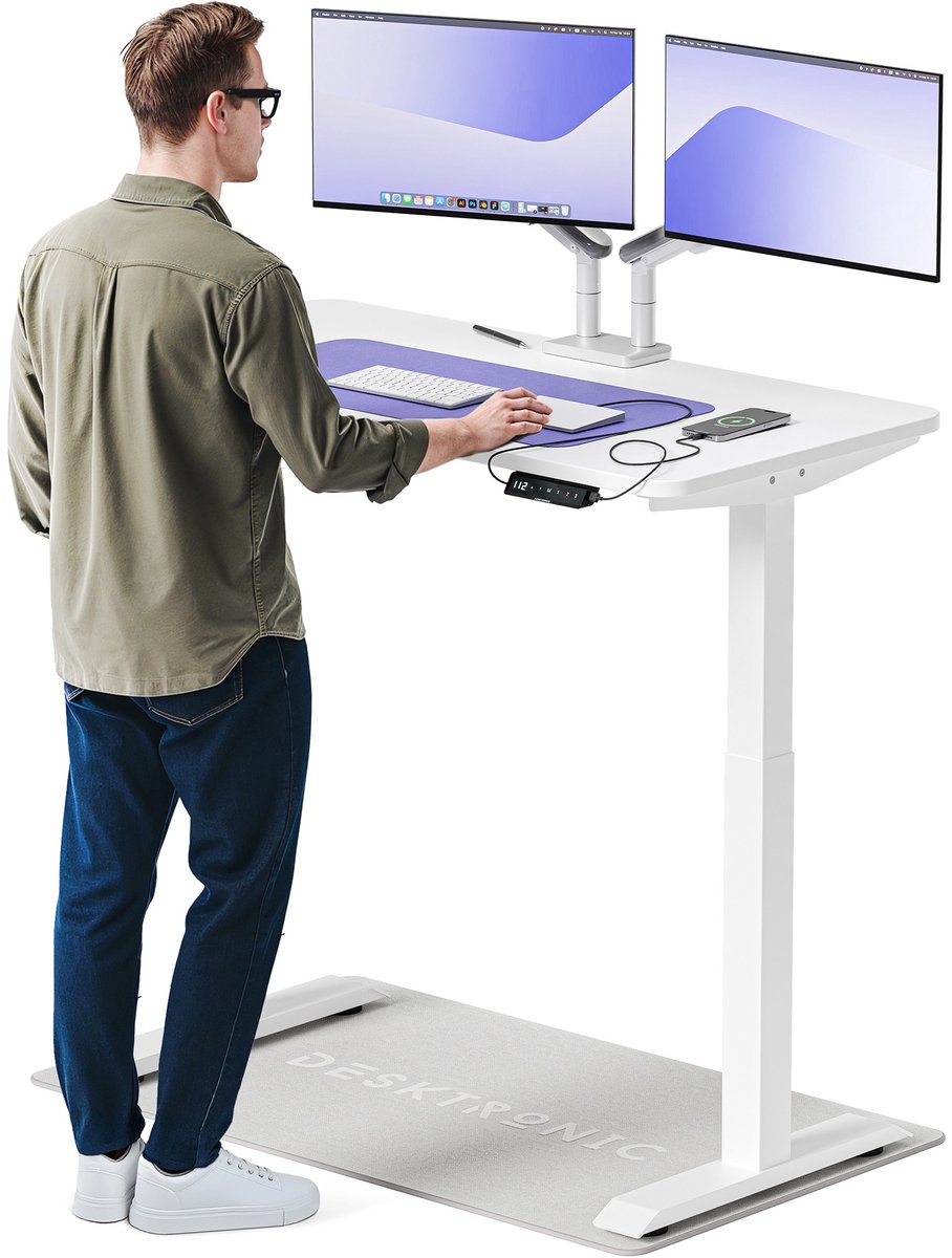 Desktronic HomeOne Zit-sta Bureau Elektrisch In Hoogte Verstelbaar, 120x60cm, Wit/Wit, Stille Dubbele Motor, Hoogte 72-119cm
