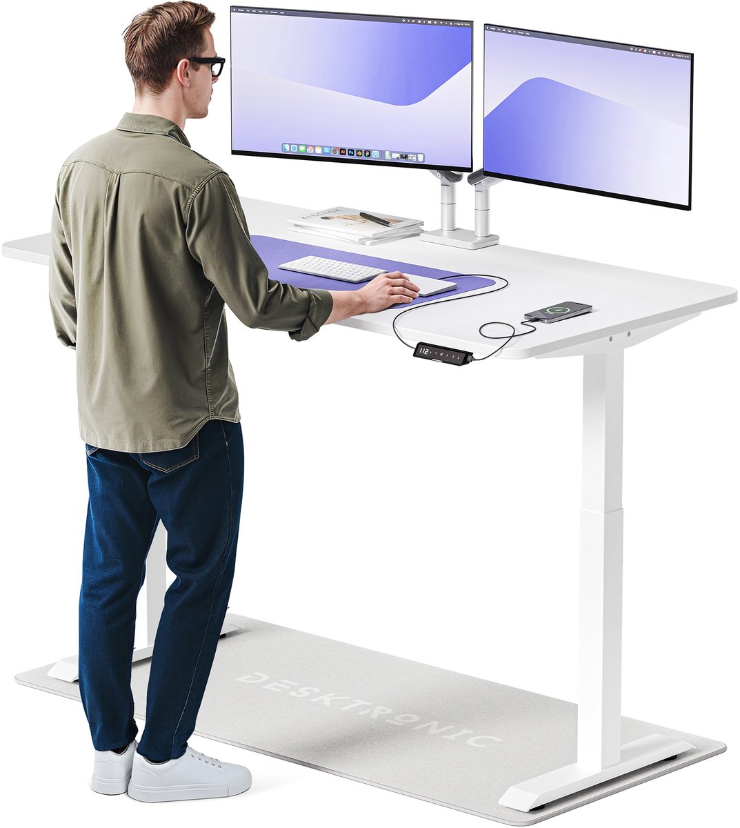 Desktronic HomeOne Zit-sta Bureau Elektrisch In Hoogte Verstelbaar, 160x80cm, Wit/Wit, Stille Dubbele Motor, Hoogte 72-119cm