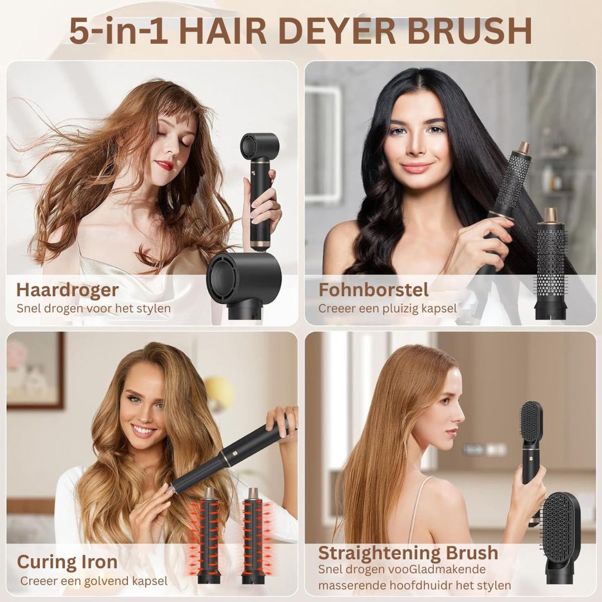 CLGP® Roterende Fohnborstel 5 in 1 Krultang Zwart - afbeelding 2
