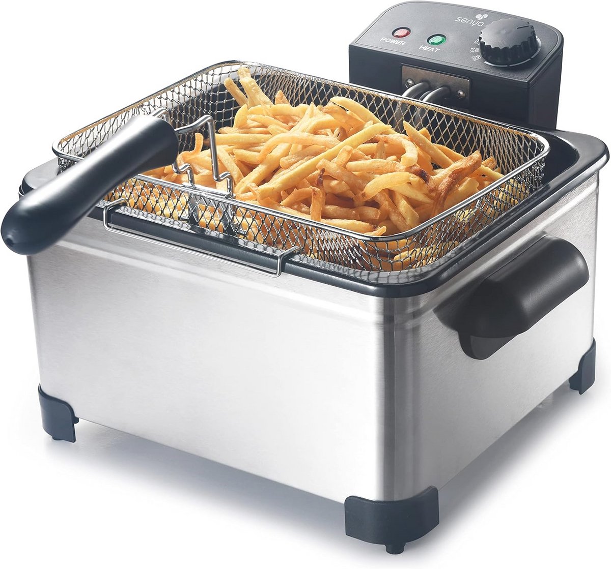 Grote Capaciteit Elektrische Friteuse - 5L, Afneembare Manden, Roestvrij Staal, Instelbare Thermostaat