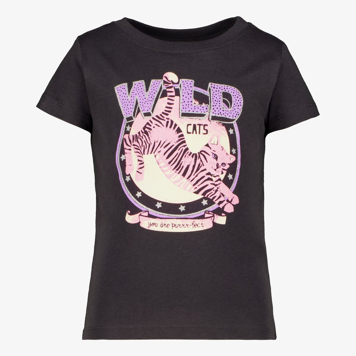 TwoDay meisjes T-shirt met kat zwart - Maat 92