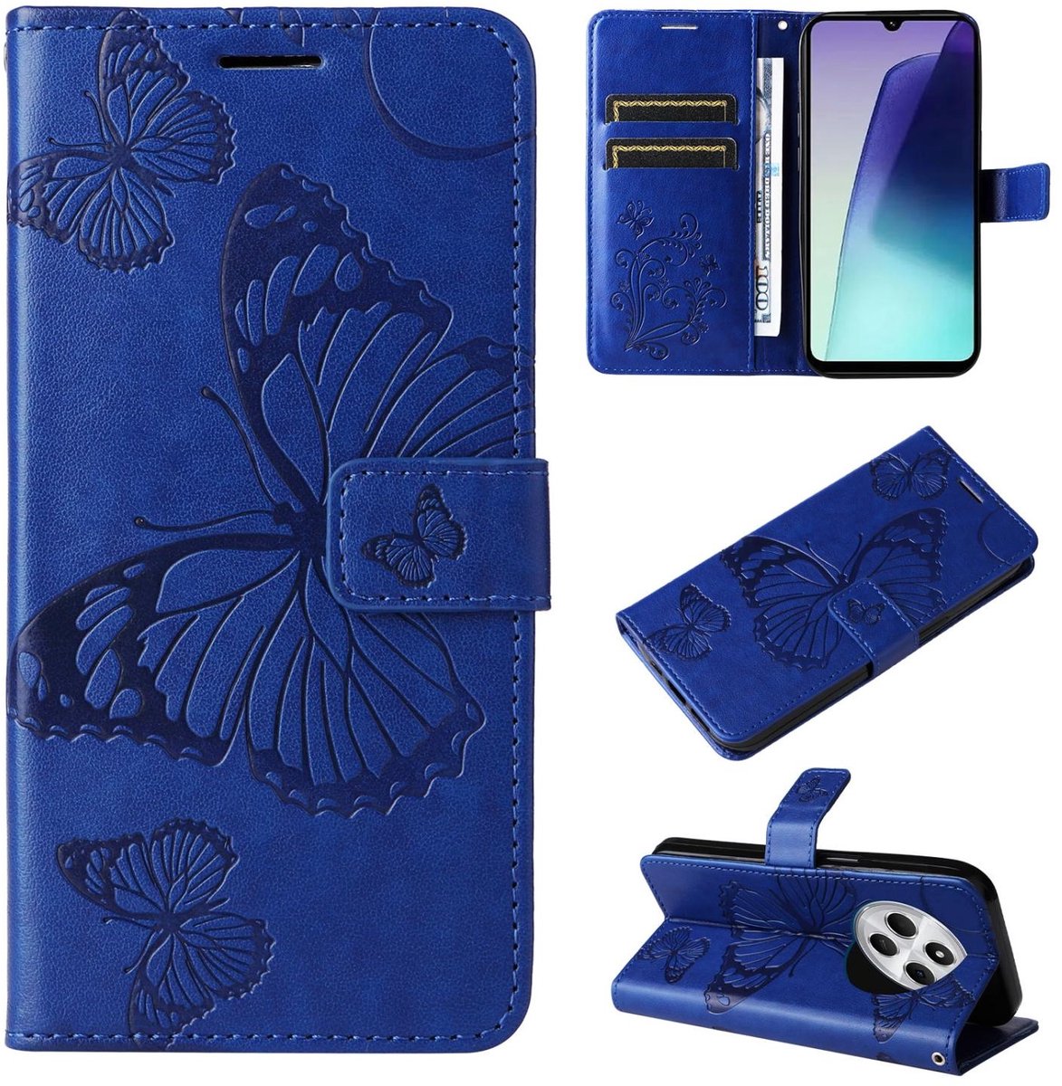 Mobigear Telefoonhoesje geschikt voor Xiaomi Redmi 14C Hoesje | Mobigear Butterfly Bookcase Portemonnee | Pasjeshouder voor 2 Pasjes | Telefoonhoesje voor Pinpas / OV Kaart / Rijbewijs - Blauw