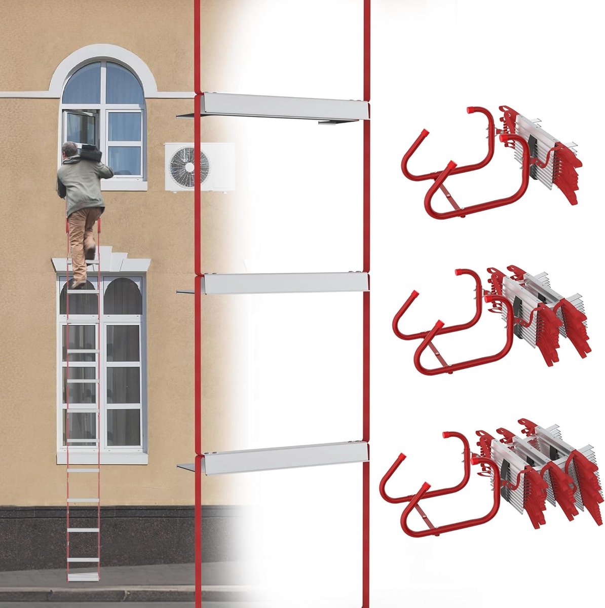Aufun Vluchtladder Brandladder 7,5 M Reddingsladder Touwladder Brandwerende Touwladder Draagvermogen Met Haak Noodbrandladder Vluchtladder Draagbaar Universeel Bevestigingssysteem Tot 450 Kg