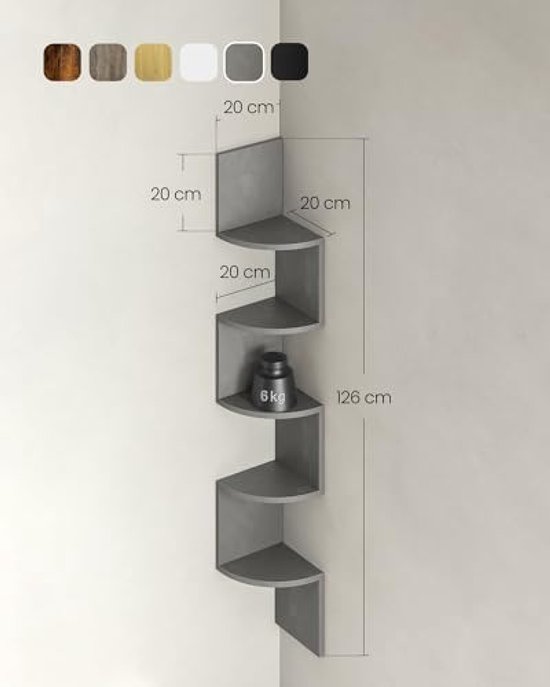 PolkaHome Hoekplank, Wandplank met 5 Planken, Zwevende Plank voor Keuken, Slaapkamer, Woonkamer, Kantoor, Planten, CD's, Decoraties, Souvenirs - Duifgrijs