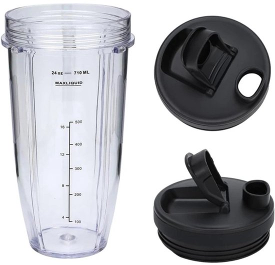 24OZ 710ml Vervangende onderdelen voor blender - 24 oz beker - Geschikt voor Nutri Ninja BL480 1500W(2 bekers, 2 deksels, 1 basis) van Merkloos — afbeelding 5