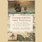 Boekcover "Conquering the Pacific" met oude kaarten en schepen op zee.
