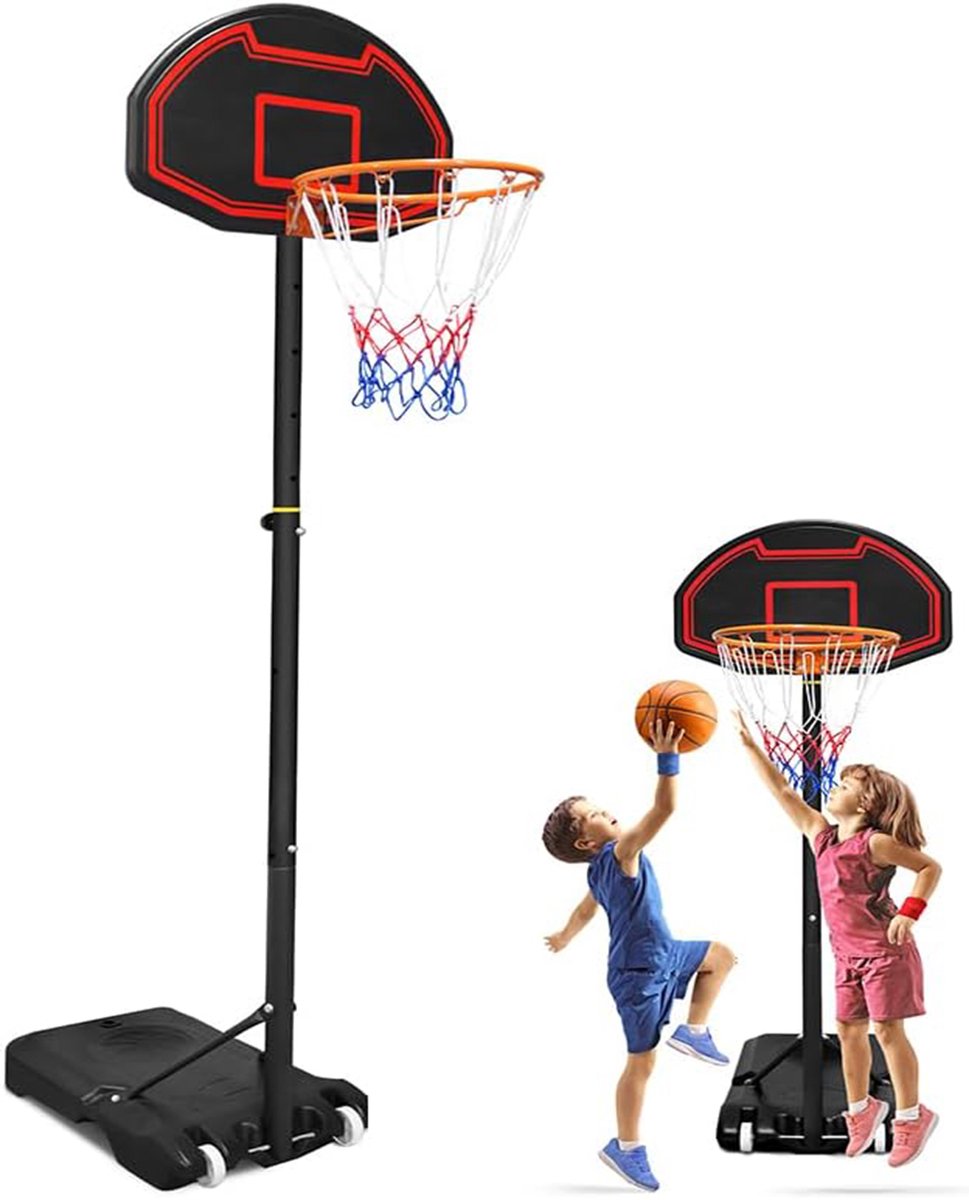 Aufun Basketbalhoepel Outdoor, Basketbalstandaard in Hoogte Verstelbaar 156-208cm Met Net & Onbreekbare Achterwand, Oprolbaar Draagbaar Basketbalsysteem Geschikt voor Binnen- En Buitengebruik