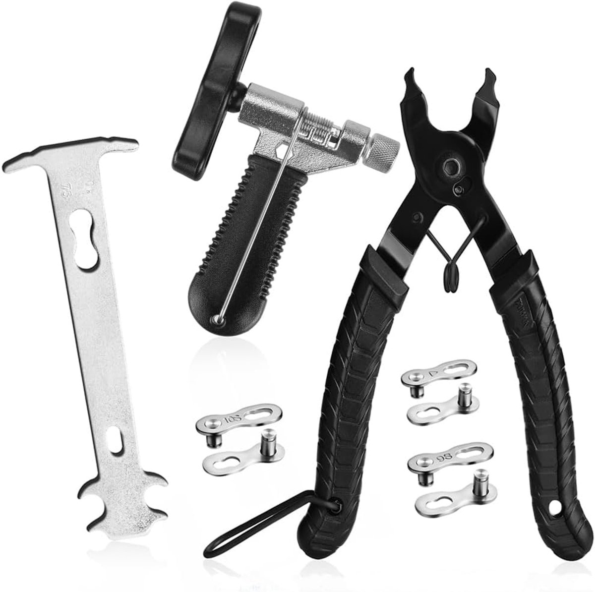 Fietskettingschakeltang + kettingbreker-scheider + kettingcontrole + 3 paar ontbrekende fietskettingschakels, fietskettingschakelopener-sluitertang kettingknipper connector slijtage-indicator