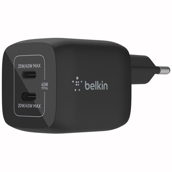 Belkin Boost-Up Charge Pro Adapter - 2-poorts - USB-C -45W - Zwart