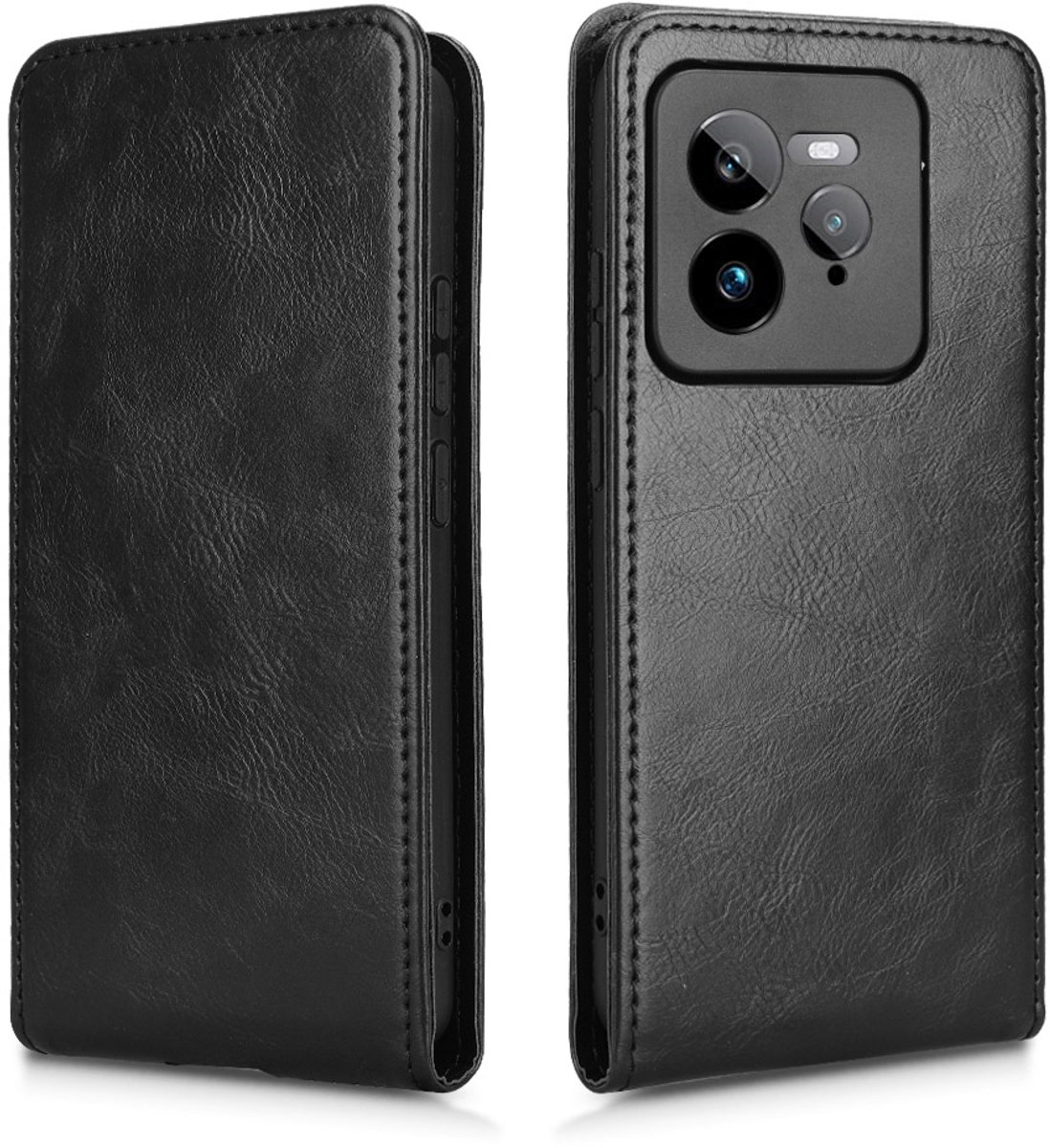 Hoesje geschikt voor Realme GT 7 Pro - Phonesta Leather Vertical Flip Wallet Case - Zwart