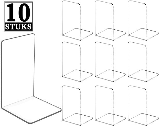 Set van 10 Boekensteun - Plexiglas Transparant Boekenhouder - Heavy-Duty Bureau Boekenrek Organizer - Tijdschriftenhouder Boeksteun - Multifunctioneel Boekenstandaard - Lectuurbak Tijdschriftenrek - Book Holder Boekenkast Accessoires - Boeken Steun