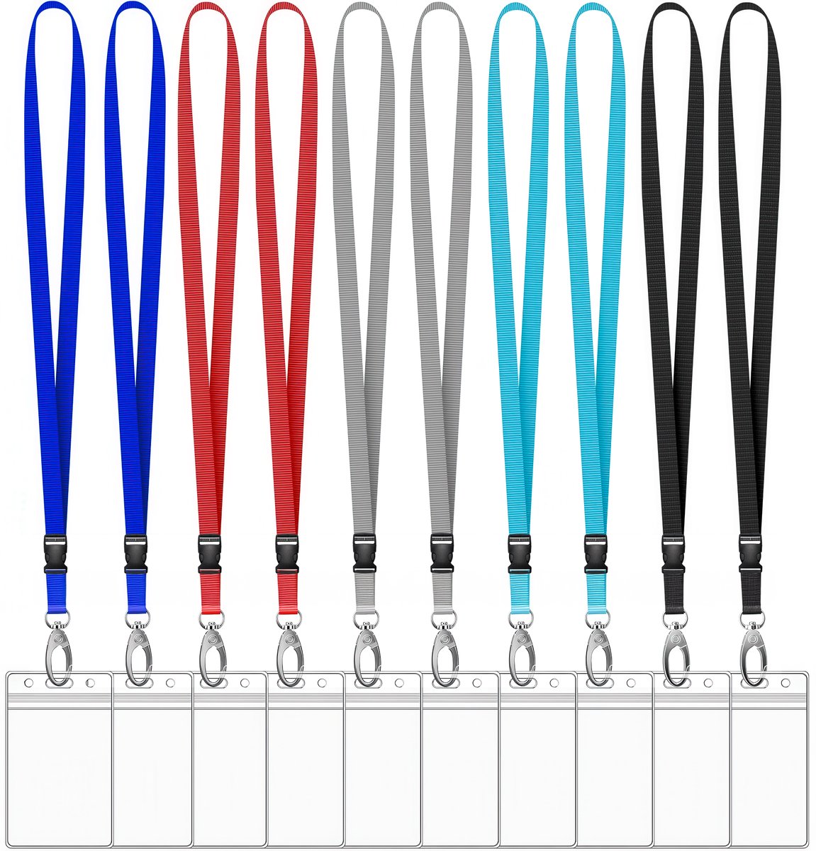 10 Stuks Afneembare Lanyards Sleutelhangers met 10 Badgehouders -Multikleur Nekkoords - Keycord Pashouder - Kaarthouder met Keykoord - Badge Houder voor Kaart/Sleutels - Telefoon/GSM Koord - Sleutelkoord - Universeel ID Pashouder - Telefoonkoord