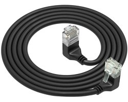 ACT Zwarte 1,5 meter U/UTP CAT6A LSZH Slimline patchkabel met RJ45 connectoren 90° haaks beneden naar 90° haaks boven DD7951