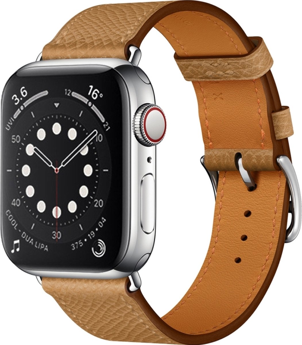 Mobigear Leren Watch bandje geschikt voor Apple Watch Bandje Gespsluiting | Mobigear Torino - 42/41/40/38 mm - Bruin