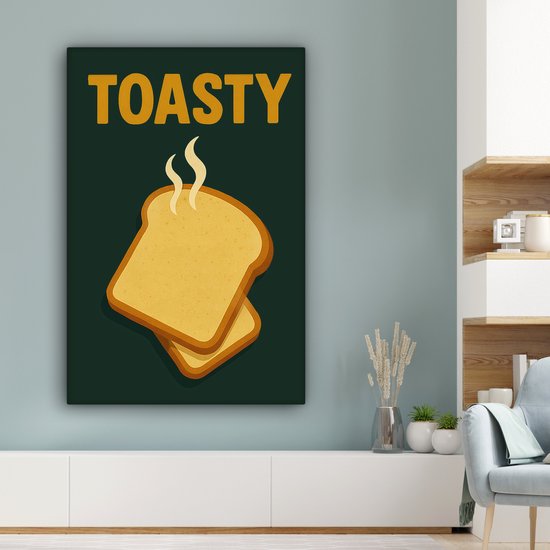 Canvas schilderij 90x140 cm - Exclusieve wanddecoratie Brood - Tosti - Groen - Minimalistisch - Muurdecoratie woonkamer - Slaapkamer decoratie - Kamer accessoires - Schilderijen op canvas