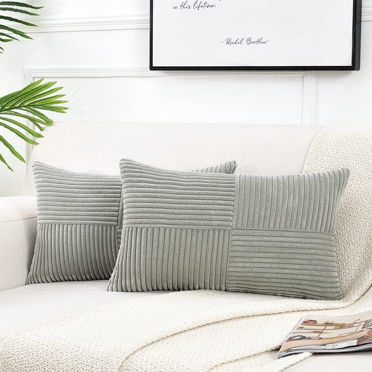 Ibenzoa Set van 2 Corduroy Kussenslopen, 30 x 50 cm, Lichtgrijs, Zachte Textiel voor Bank en Slaapkamer Decoratie