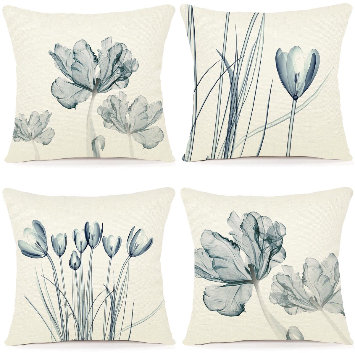 Ibenzoa Set van Vier Decoratieve Kussenslopen van Linnen met Bloemenmotief – 50 x 50 cm A249