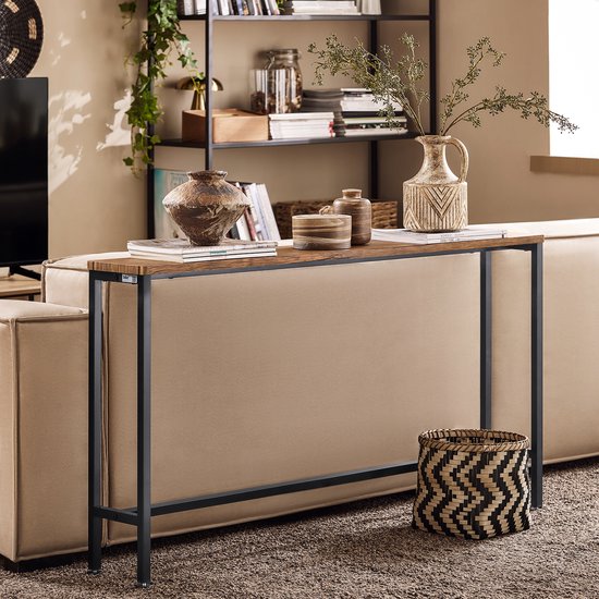 SoBuy Consoletafel Bijzettafel Haltafel – Natuur/Zwart 120x20x80cm, FSB19-XL-N – Smal Design, Ruimtebesparend, Hout/Metaal
