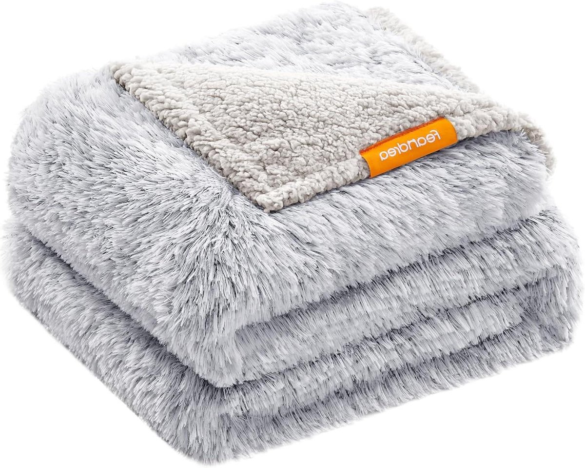 Waterafstotende Lange Pluche Hondendeken voor Middelgrote en Grote Honden en Katten 152 x 127 cm XL Sherpa Fleece Omkeerbaar Bankbescherming Ombre Grijs