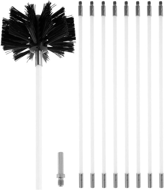 Schoorsteenborstelset met 1,8 m flexibele stang, 15 cm nylon Schoorsteenborstelset met 1,8 m flexibele stang, 15 cm nylon