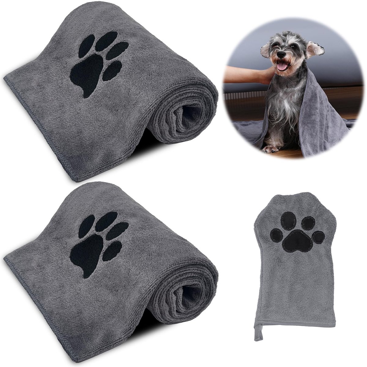Ibenzoa® Drie Zachte Microvezel Honden- en Kattenhanddoeken – Absorberend en