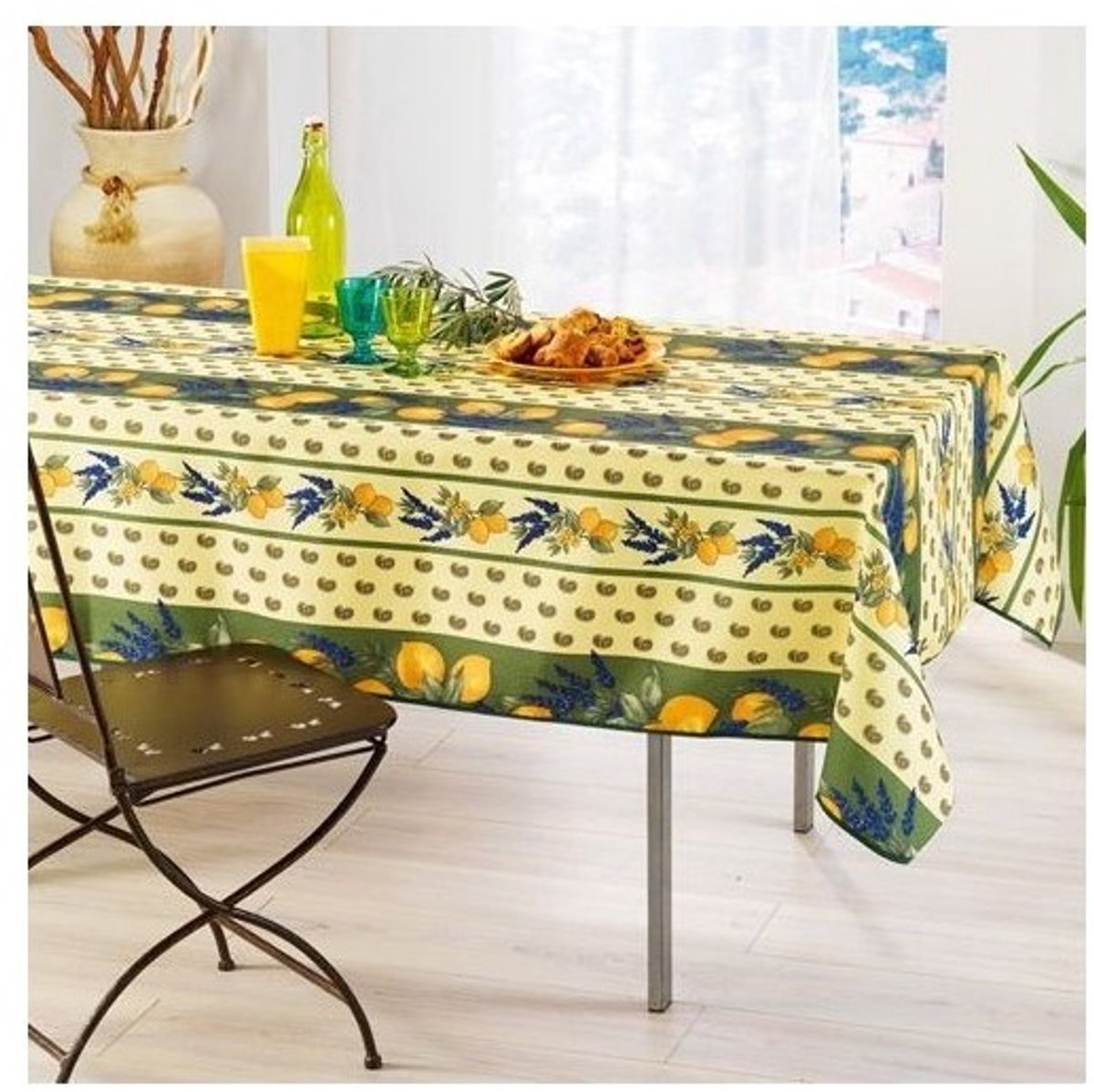 Provençaals rechthoekig vlekbestendig tafelkleed 100% polyester - Citroen