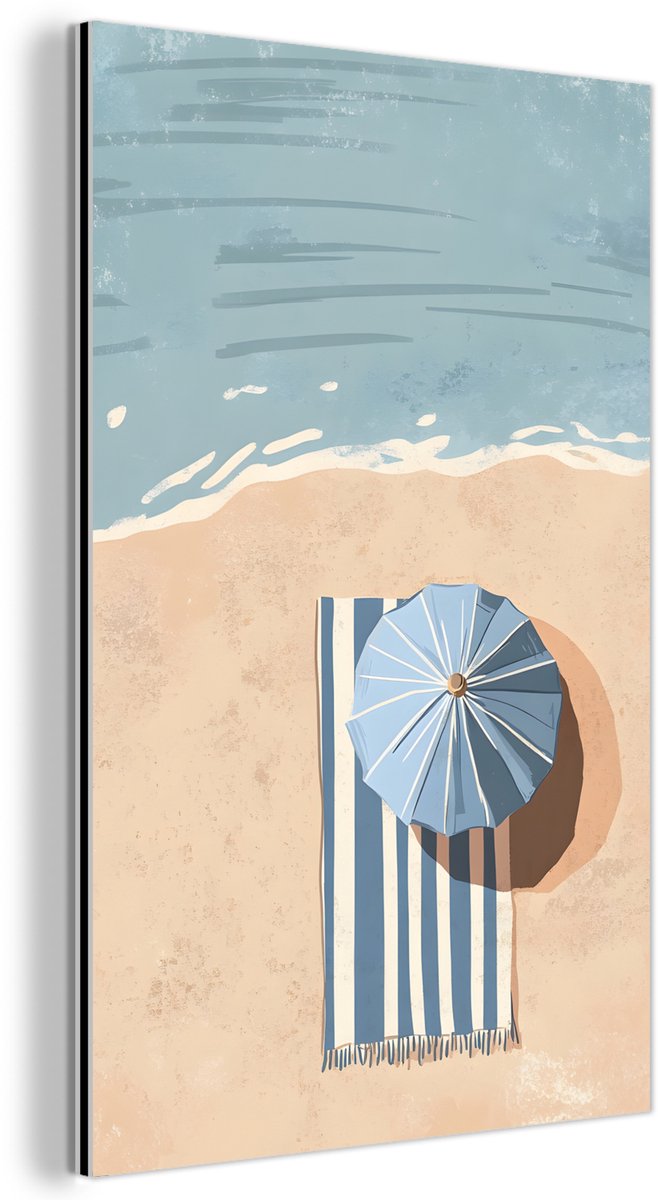 Aluminium schilderij 60x90 cm - Wanddecoratie metaal - Strandlaken - Strepen - Parasol - S