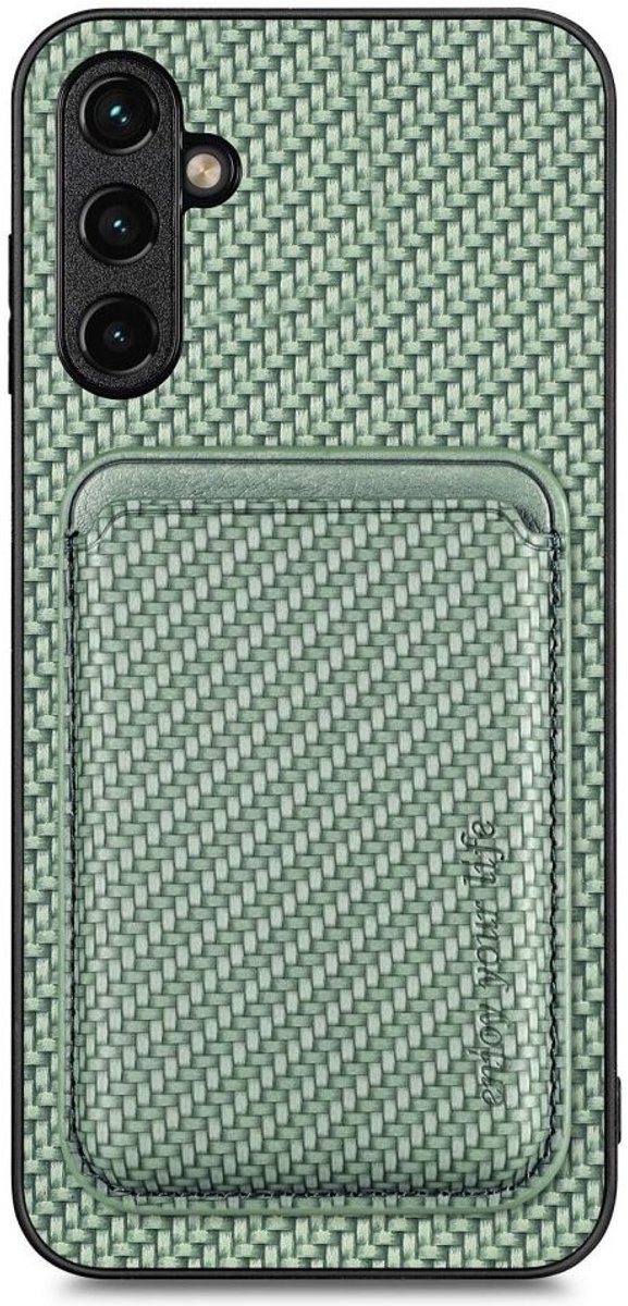 Carbon Hoesje met Magnetische Kaarthouder Groen Geschikt voor Samsung Galaxy A54