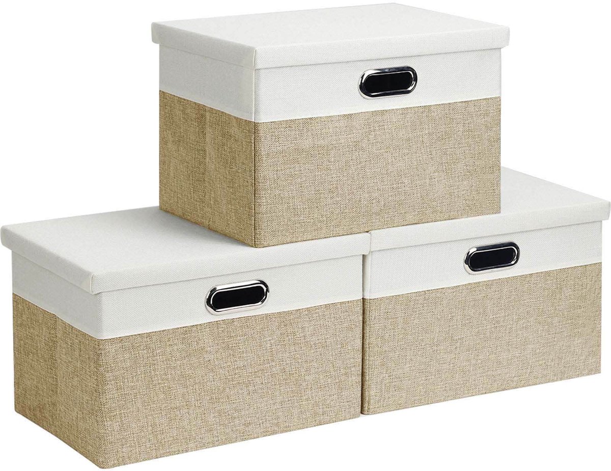 Ibenzoa® Ruime Opbergkubus met Inklapbare Stof, Lichtbruinwit, 44 x 31 x 29 cm, 3-delig