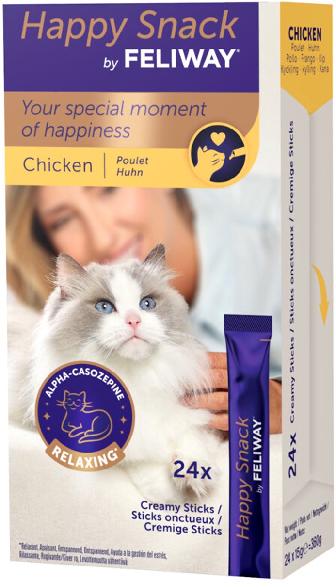 Feliway Kattensnack Happy Snack Kip - 4 x 24 x 15 gr - Voordeelverpakking