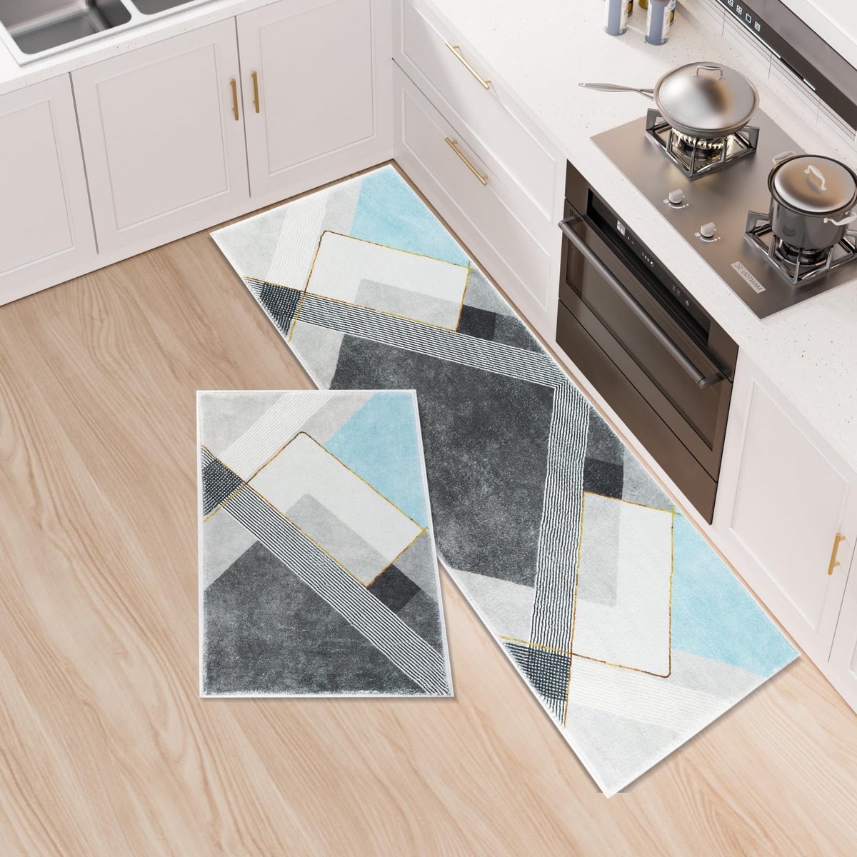 Ibenzoa® Waterabsorberende Keukenvloermatten, Set van Twee, 43 x 75 cm en 43 x 120 cm - Antislip en Wasbaar