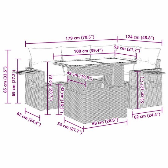 vidaXL - 5 pièces - Ensemble de salon - avec - coussins - poly - rotin - noir