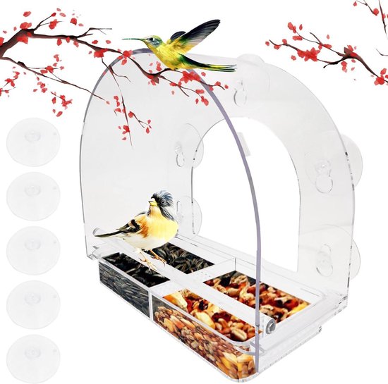 MIXXIDEA Houten Voederhuisje Voor Op Het Terras, Voederhuisje Voor Op Het Terras Voederhuisje Voor Op Het Balkon Of Terras Voor Buiten Stevig Voederhuisje Om Wilde Vogels Aan Te Trekken