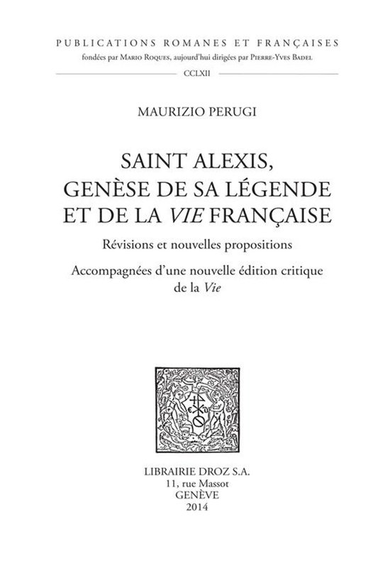 Publications Romanes et Françaises - Saint Alexis, Genèse  ... - cover
