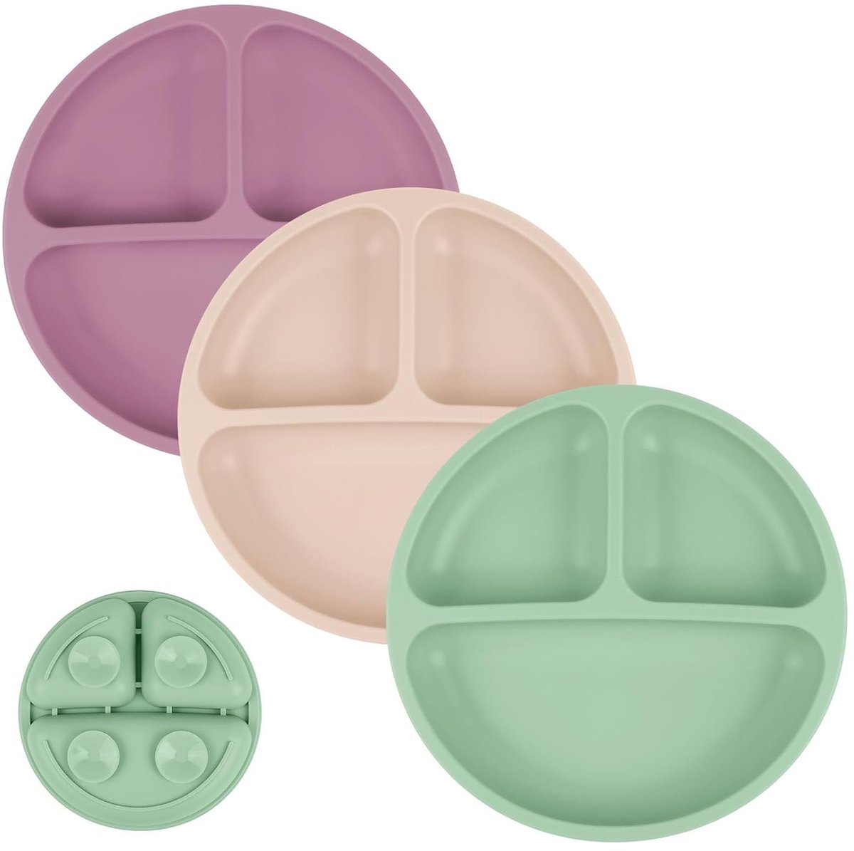 Goedkoopste Babybordjes, 3 stuks, siliconen antislip babyplacemat met zuignappen, zuignapschaal voor baby's, BPA-vrij, stabiel bordje in gedeeld, voor peuters, peuters en kinderen