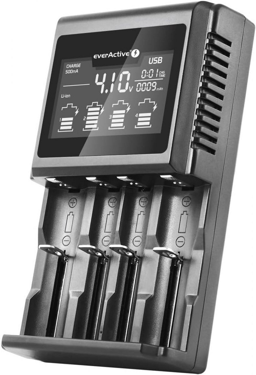 Oplader voor 4 accu's AA AAA C D 18650 met LCD-scherm en capaciteitstest