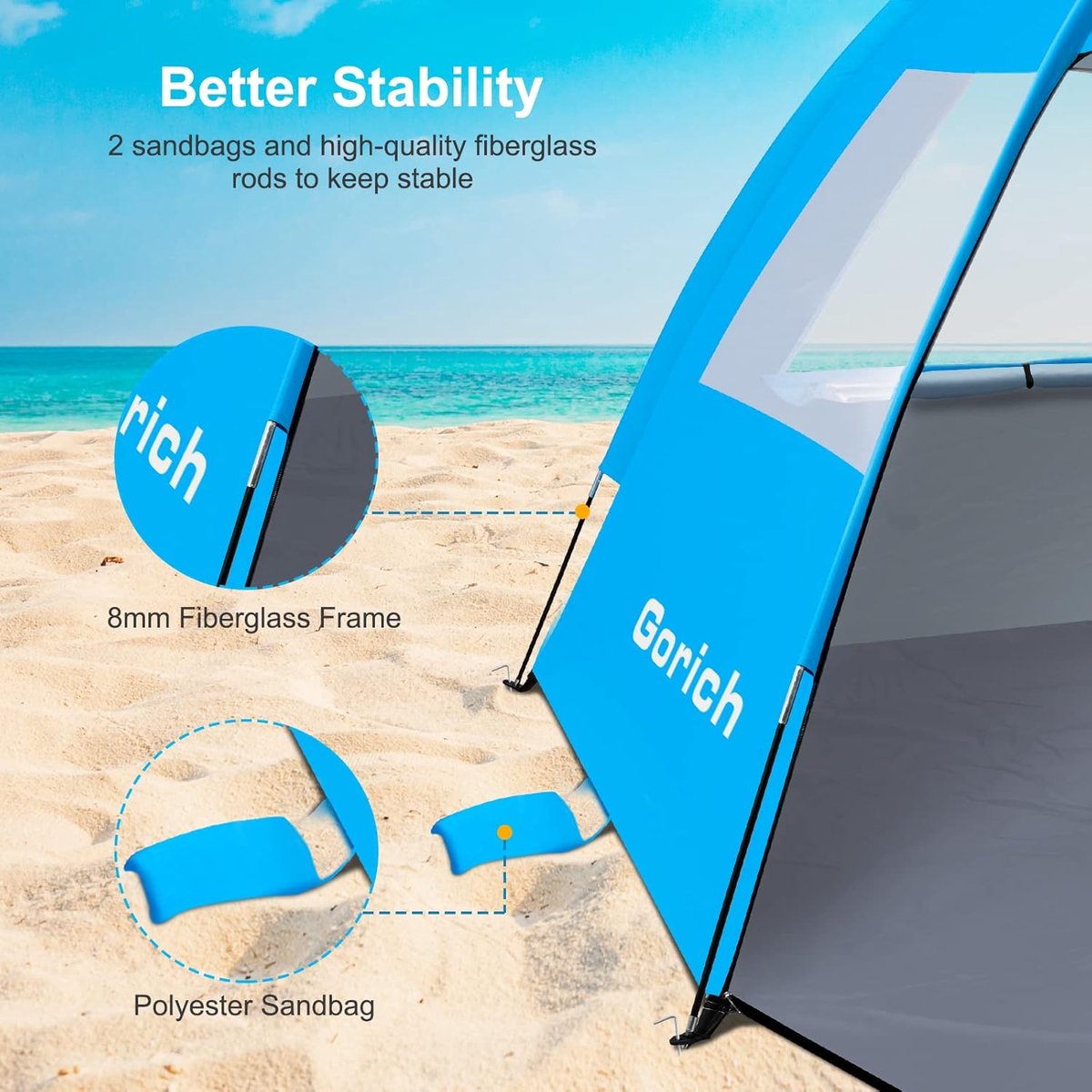 Strandtent Voor 3-4 Personen - SPF 50 - Lichtgewicht En Eenvoudig Te Monteren Familie Campingtent Voor Strand En Vissen