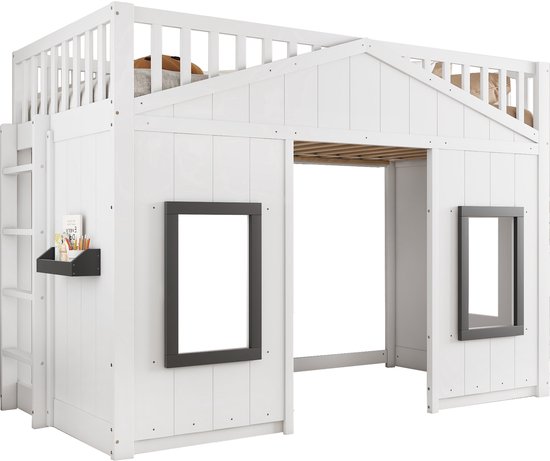 Lit mezzanine Sweiko - 90 x 200 cm - Protection contre les chutes - Pin et MDF - Wit