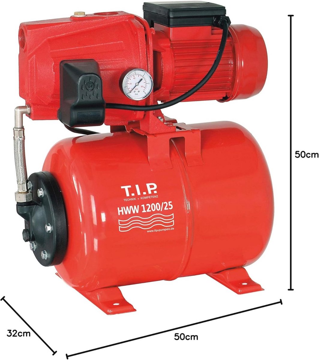 Hydrofoorpomp met Drukvat tot 5.000 l/u - 1.200 W Robuuste Zelfaanzuigende Pomp voor Tuin en Huishouden thumbnail 3